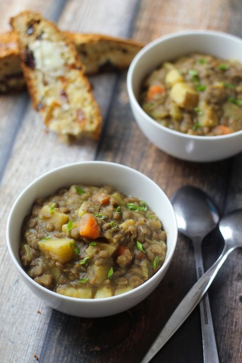 Bavarian Lentil Soup | thewanderlustkitchen.com German Lentil Soup Recipe, German Lentil Soup, Lentil Soup With Bacon, Oktoberfest Recipes, Slow Cooker Lentil Soup, Vegetarian Lentil Soup, Soup With Bacon, Slow Cooker Lentils, Oktoberfest Food