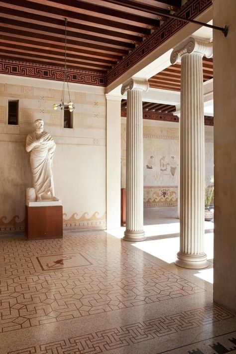 Ancient Roman Houses, Villa Kerylos, Roman House, Architecture Antique, Greek Decor, Roman Villa, Classical Interior, Greek Villas, Greek House