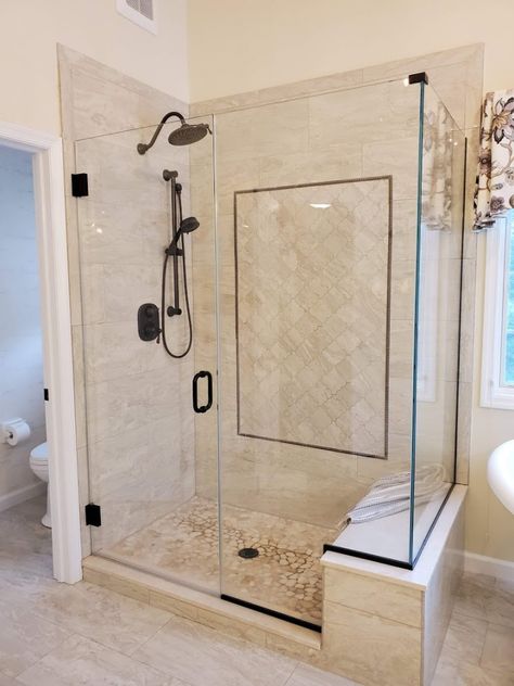 Master Bath French Country, French Provincial Bathrooms, French Shower Bathroom, Modern French Farmhouse Bathroom, French Country Shower Ideas, French Country Shower Tile, Country French Bathroom Ideas, French Country Master Bed, Beige Master Bath