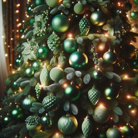 Green Christmas Colors, 50 Trendy Holiday Trees and Home Decorating Ideas Christmas Tree Ideas Dark Green, Black And Emerald Christmas Decor, Green And Tan Christmas Tree, Emerald Green And Burgundy Christmas Tree, Green Bulbs On Christmas Tree, Christmas Tree Green Theme, Dark Green And White Christmas Tree, Green Tree Christmas Decor, Olive Green And Brown Christmas Tree