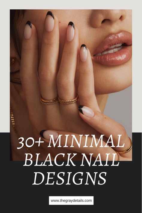 30+ Minimal Black Nail Designs Neutral Nail With Black Design, Black French Almond Nails Designs, Bridesmaids Nail Ideas Black, Acrylic Nail Designs For Black Dress, Black Tip Nail Ideas, Black Line Manicure, Black Tipped French Manicure, Neutral With Black Nails, Black French Gel Nails