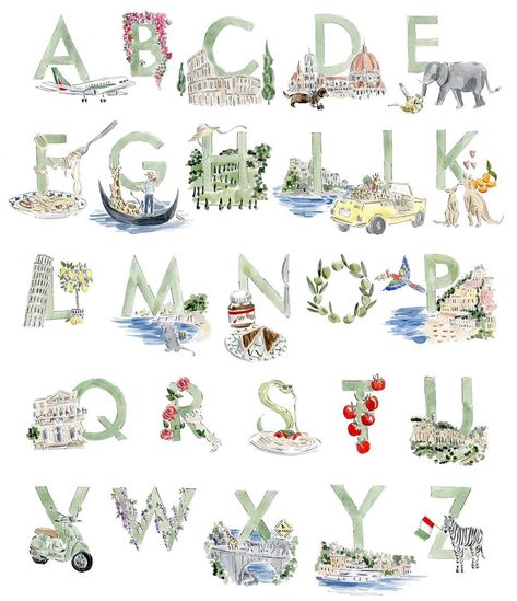 Riley Sheehey on Instagram: “Benvenuto, @landofbebe ! I loved collaborating on this Italian Alphabet with incredible founder @thenameisbelle this fall. I am thrilled…” Italian Alphabet, Painted Alphabet Letters For Nursery, Riley Sheehey, Y Image, Elementary School Art, Educational Baby Toys, Travel Album, Alphabet Art, Alphabet Print