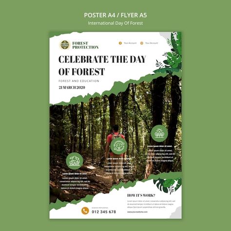 Vertical poster for day of forest with n... | Free Psd #Freepik #freepsd #forest-poster #tree-poster #nature-poster #print-templates Free Psd Files, Vertical Poster, Creative Posters, Free Psd, Graphic Resources, Forest, Nature