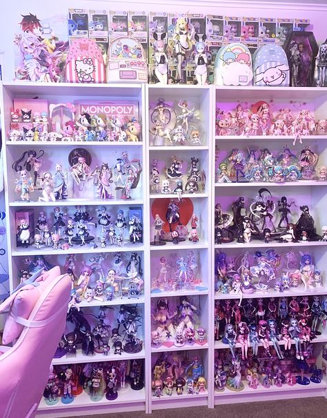 Figure Shelves, Cosplay Room Ideas, Anime Figure Setup, Figure Display, Nerd Room Aesthetic, Anime Figures Collection Display, Figurine Display Ideas, Kawaii Figure Collection, Anime Collection Room Aesthetic