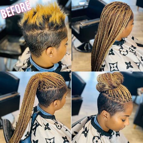 Reda on Instagram: “Box Braids On Short Hair  #atl #atlanta #atlhairstylist #atlantahairstylist #stylist #mua #braids #feedinbraids #cornrows #knotlessbraids…” Box Braids On Short Hair, Braids On Short Hair, Box Braids Shaved Sides, Braids With Shaved Sides, Braid Videos, Shaved Side Hairstyles, Shaved Hair Designs, Tapered Natural Hair, Tapered Hair