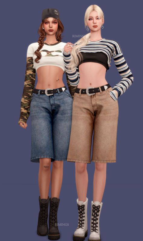 Cc Sims 4 Accessories, Clothing Cc Sims 4, Sims 4 Accessories Cc, Mods Sims 4, Lesbian Shirts, Y2k Belt, Sims 4 Expansions, 2000s Clothes, Y2k Long Sleeve