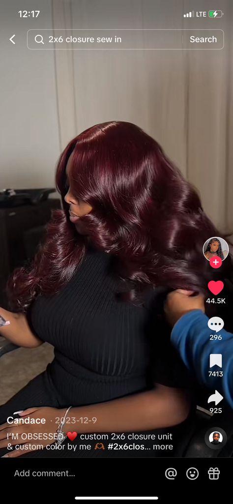 Purple Burgundy Hair, Black Woman Red Hair, Cherry Cola Hair Color, Red Hair Outfits, Red Purple Hair, Dark Burgundy Hair, Burgundy Wig, Cherry Hair Colors, Black Women Hair Color