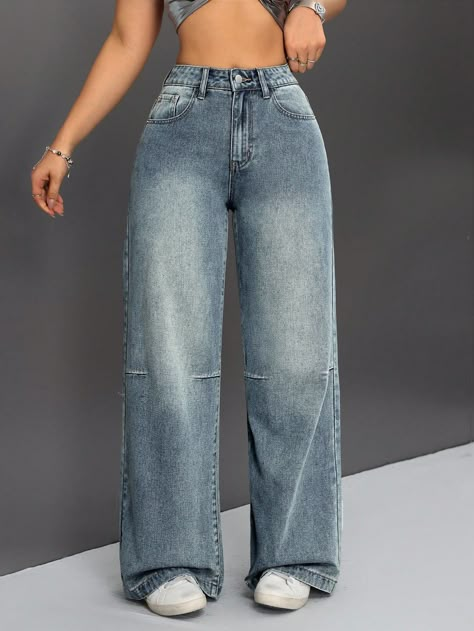 Street Style Outfits Casual, Wide Leg Denim Pants, Casual Chic Outfits, Moda Denim, Shein Icon, Shein Outfits, Trendy Outfits For Teens, Classy Casual Outfits, Easy Trendy Outfits