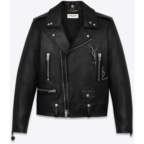 Saint Laurent Classic Black Ysl Motorcycle Jacket (37.785 DKK) ❤ liked on Polyvore featuring outerwear, jackets, coats, tops, veste, genuine leather biker jacket, leather jackets, studded moto jacket, lapel jacket and lapel leather jacket Black Motorcycle Jacket, Cl Fashion, Leather Jacket Men Style, Studded Leather Jacket, Lambskin Jacket, Studded Jacket, Riders Jacket, Black Motorcycle, Real Leather Jacket