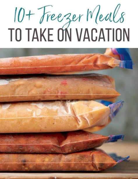 Ready to save money and time in the kitchen while on vacation? Freezer meals are the answer! I’ve rounded up the best freezer meals to take on vacation, as well as expert tips for prepping and transporting them, too. #freezermeals #makeaheadmeals Meals To Take On Vacation, Make Ahead Meals For Vacation, Meals For Vacation, How To Defrost Chicken, Beach Vacation Meals, Easy Vacation Meals, Vacation Meal Planning, Defrost Chicken, Instant Pot Freezer Meals