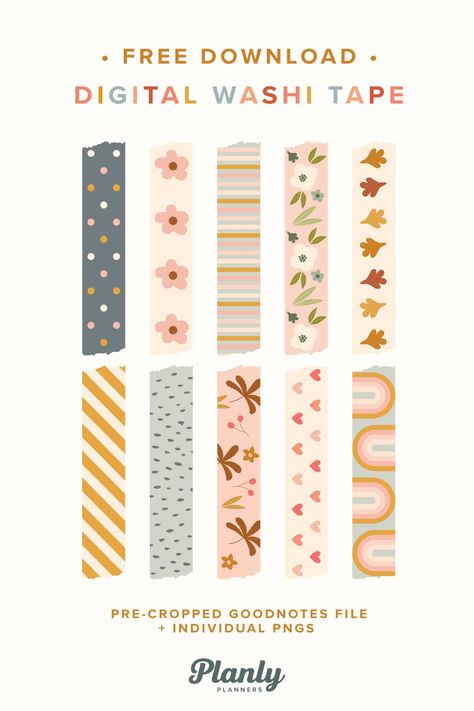 Free Download - Digital Washi Tape | Planly P Planners And Organizers Ideas, Digital Tape Sticker, Digital Washi Tape Stickers, Cute Digital Stickers Free, Stickers For Good Notes Free, Digital Washi Tape Free, Digital Journal Inspiration, Digital Sticker Ideas, Scrapbook Journal Free Printables Planner Stickers