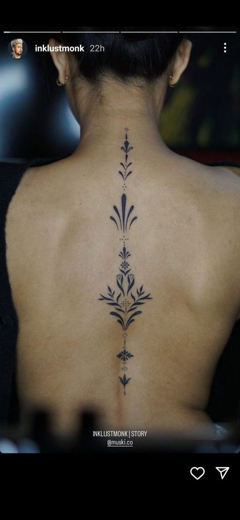 Decorative Spine Tattoo, Geometric Spine Tattoo, Mandala Back Tattoo, Alchemy Tattoo, Tattoos 2024, Freedom Tattoos, Tattoo 2024, Cuff Tattoo, Boho Tattoos