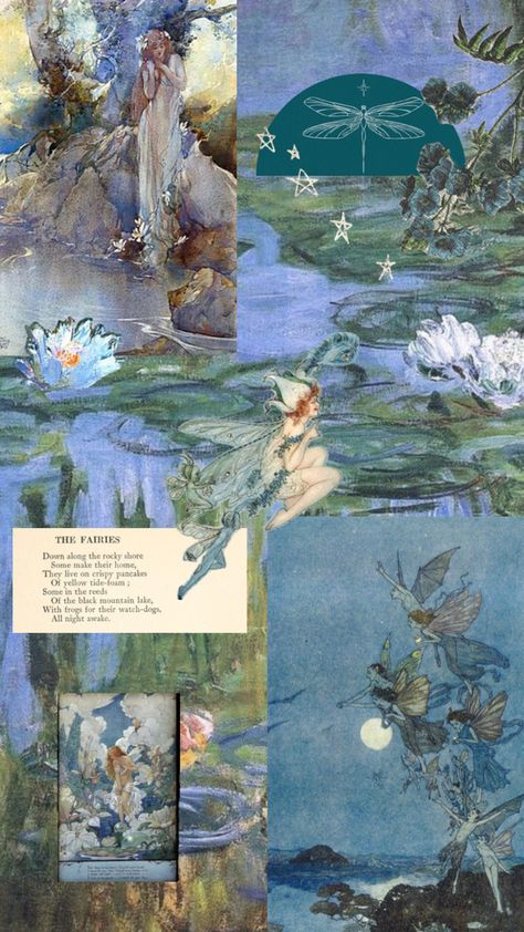 Blue Water Fairy collage #fairycore #wallpapers #collage #vintage #faerie #blueaesthetic Fairycore Aesthetic Wallpaper, Vintage Faerie, Fairy Aesthetic Wallpaper, Wallpapers Collage, Fairy Collage, Fairycore Wallpaper, Faerie Aesthetic, Water Fairy, Mermaid Wallpapers