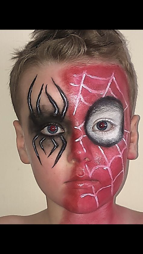 Spider-man Spider Man Halloween Makeup, Halloween Makeup Boys Easy, Halloween Makeup Boys, Spider Man Makeup, Halloween Face Paint Scary, Boy Halloween Makeup, Spider Man Face Paint, Spiderman Makeup, Spider Web Makeup