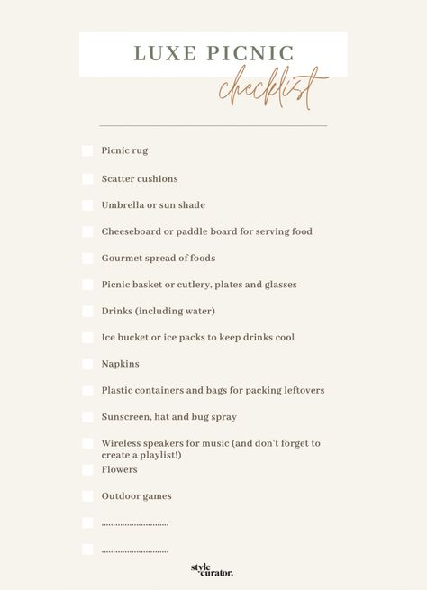 Birthday Picnic Ideas For Women, Birthday Picnic Checklist, Picnic Checklist Packing Lists, Birthday Picnic Setup Ideas, How To Start A Picnic Business, Picnic Planning Checklist, Picnic Date Checklist, Picnic Name Ideas, Things To Do At Picnic