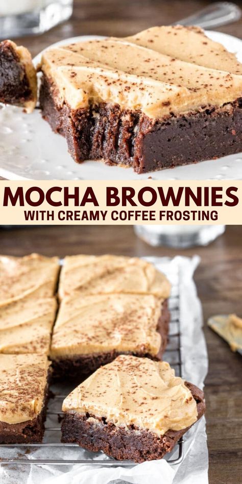 Mocha Brownies, Coffee Frosting, Coffee Buttercream, Creamy Coffee, Frosting Recipe, Brownies Recipe, Brownie Recipe, Cake Bars, Cafe Latte