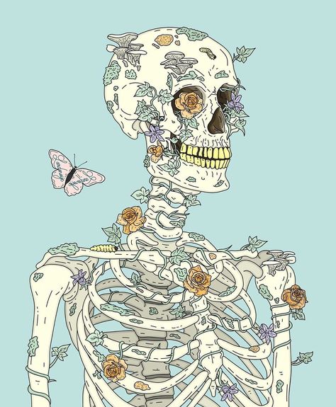 Tattoo Crane, Skeleton Illustration, Nature Spring, Skull Illustration, Illustration Ideas, Skeleton Art, Skull Drawing, Skull Wallpaper, Wow Art