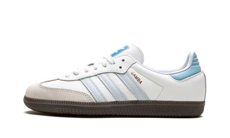 Adidas Samba OG "White/Halo Blue" Adidas Shoes Samba, Adidas Samba Og White, Dark Gums, Samba Adidas, Low Air Jordan 1, Adidas Samba Og, Exclusive Sneakers, Adidas Spezial, Nike Dunk High