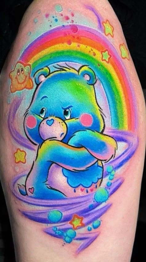 Care Bear Tattoo, Grumpy Care Bear, Care Bear Tattoos, Bear Tattoo Designs, Care Bear Party, Grumpy Bear, Rainbow Tattoos, Bear Tattoos, Bear Tattoo