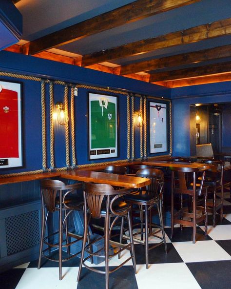 L'Estrange Designs on Instagram: “Never afraid to be a bit different. We used roping as a unique framing feature for the rugby shirts in our rustic, seaside, sports bar…” Rustic Sports Bar, Coastal Colour Palette, Calm Coastal, Sports Pub, Coastal Color Palette, Unique Framing, Bar Shed, Rugby Club, Bar Interior Design