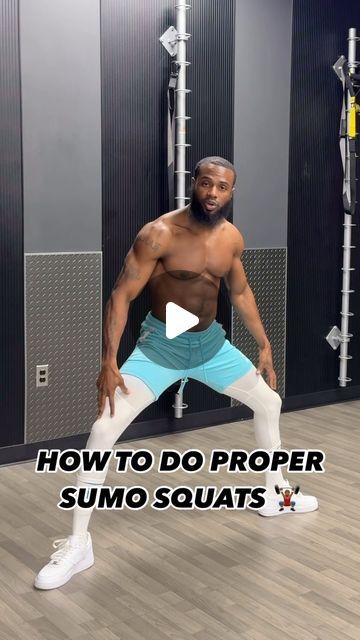 Russell Barnes | FITNESS on Instagram: "How to do proper Sumo Squats which works the inner thighs & outer glutes/hips.👇🏾

✅Legs out wide, in a “A” shape

✅Turn feet outward 

✅Squat low while keeping your back as straight as possible." Sumo Squats With Dumbbell, Sumo Squats How To Do, Sumo Squats For Glutes, Straight As, Deep Squat, Online Fitness Coaching, Back Squats, Sumo Squats, Squat Workout