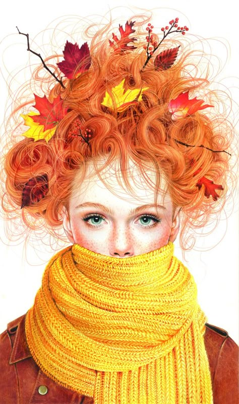 Seasonsgirl Autum Redhead Art, Color Pencil Illustration, Colored Pencil Drawing, Color Pencil Art, Color Pencil Drawing, Pencil Illustration, Girl Falling, Colored Pencil, A Drawing