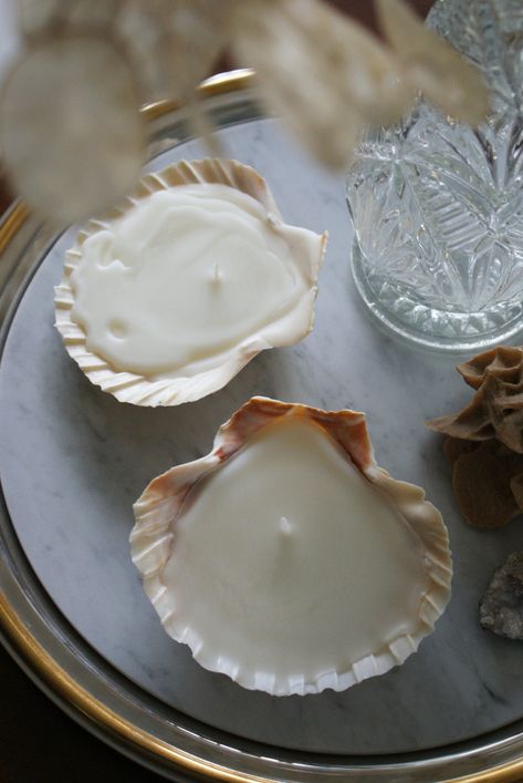 diy sea shell candles ultimate easy quick tutorial how make home decor aesthetic candele conchiglia conchiglie faidate casa come fare francinesplaceblog Sea Shell Candles Diy, Shell Candles Diy, Clam Shell Candle, Hostel Decor, Shell Projects, Candles At Home, Handmade Candles Diy, Diy Candles Easy, Candles Ideas