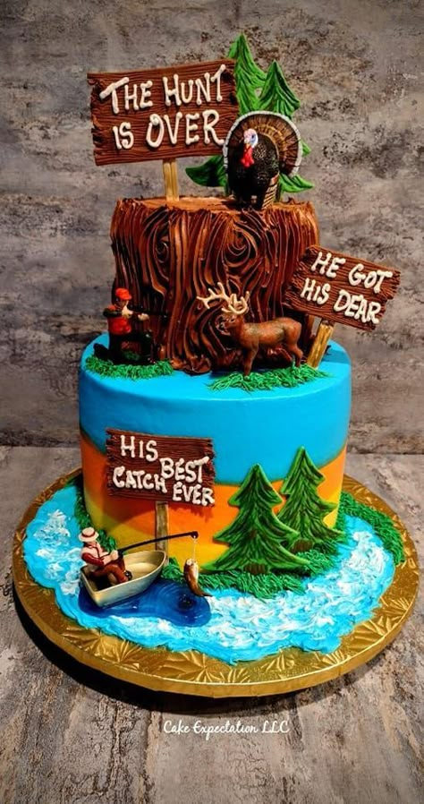 Grooms cake hunt is over Grooms Cake Hunting, Hunting Wedding Cake, Fishing Theme Cake, Hunting Birthday Cakes, Hunting Turkey, Hunting Birthday Party, Fish Cake Birthday, Hunting Cake, Hunting Wedding