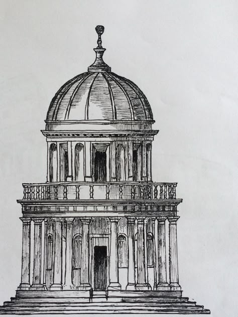 Tempietto Drawing, Easy Architecture Sketch, Perspective Building Drawing, Architecture Tutorial, Green Architecture Concept, Gothic Architecture Drawing, Art Buildings, Aesthetic Architecture, Architecture Drawing Sketchbooks