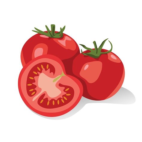 Vector fresh red tomatoes and half tomat... | Premium Vector #Freepik #vector Red Tomato, Flat Vector, Premium Vector, Tomatoes, Graphic Resources, Red