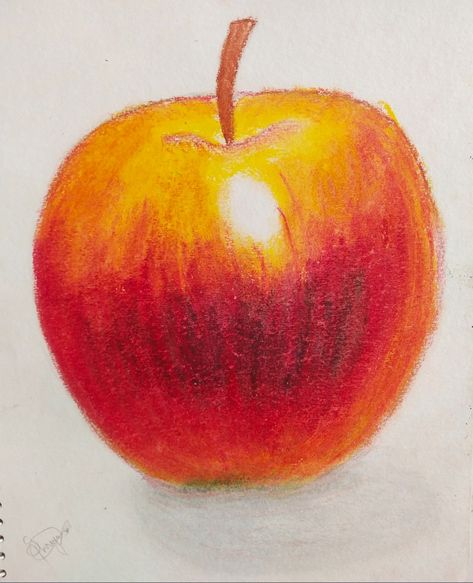 I colored it with oil pastels. Do you guys like it? Drawing Apple, Fruit Art Drawings, Crayons Pastel, Sunset Canvas Painting, Soft Pastels Drawing, Color Pencil Sketch, Life Drawing Reference, Color Pencil Illustration, Soft Pastel Art