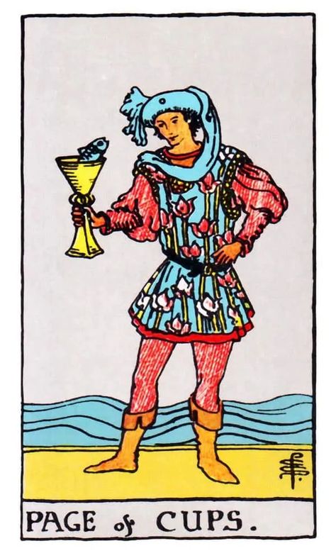 Page of Cups Tarot Card Meaning: Love, Health, Money & More Page Of Cups Tarot, Page Of Cups, King Of Cups, Free Tarot Cards, King Of Wands, Knight Of Cups, Rider Waite Tarot Decks, Tarot Significado, Cups Tarot