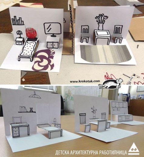 Pop Up house Interior Arte Pop Up, Paper Cut Outs, Pop Up Art, Paper Pop, Paper Doll House, School Art Projects, Middle School Art, Pop Up Book, Pop Ups