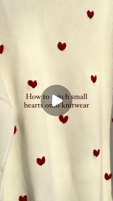 Knotty Bean Stitching Co • Hand-Embroidered Goods on Instagram: "Little hearts tutorial! This is a beginner friendly design that you can practice on a garment that’s already in your closet. Just in time for Valentine’s Day! ❤️ 🪡 #embroiderydiy #handembroidery #tutorial #embroiderytutorial #handstitching #handstitched #fortworth #fortworthmaker #reeltutorial #diytutorial #valentinescraft #valentinesdiy #valentinesday" Heart Stiching Sewing, Heart On Clothes, Decorative Stiches Ideas, Cute Embroidery Ideas For Beginners, T Shirt Embroidery Diy Tutorial, Sewing Hearts Ideas, Embroidery Stitches Heart, Small Heart Embroidery Tutorial, Embroidering A Heart