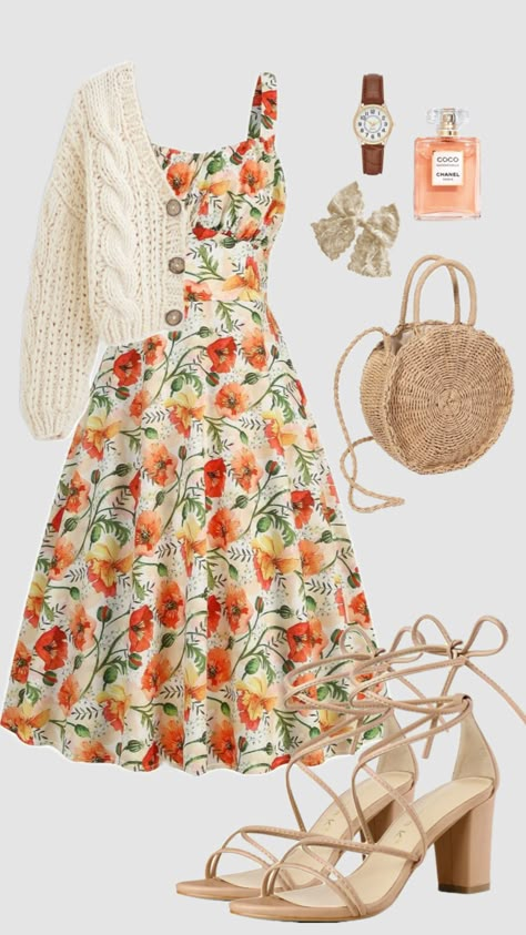 #summer #spring #summeroutfit #outfit #ootd #vacationoutfits #orange #dress #churchoutfit #modestfashion #cardigan #outfitinspo #aesthetic #peach #modest Modesty Outfits, Cute Modest Outfits, Modest Fashion Outfits, Lookbook Outfits, Outfits Casuales, Modest Outfits, Cute Fashion, Look Fashion, Pretty Dresses