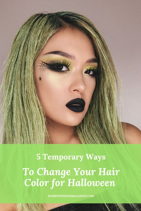 5 Temporary Ways To Change Your Hair Color For Halloween Diy Green Hair Dye Temporary, Temporary Hair Color Gel, Diy Hair Painting, Temporary Green Hair, Diy Temporary Hair Color, Temporary Red Hair Dye, Ways To Change Your Hair, Red Hair Spray, Green Hair Spray