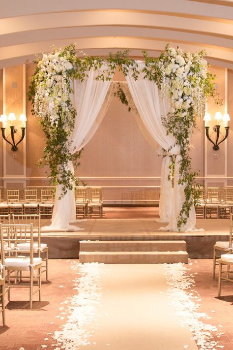 Wedding Ceremony At Tables, Indoor Ballroom Wedding Ceremony, Ceremony In Reception Space, Wedding Alter Platform, Wedding Ceremony Set Up Indoor, Simple Wedding Decorations Indoor Ceremony Backdrop, Wedding Ceremony Reception Combo, Simple Wedding Alter Ideas Indoor, Wedding Venue Decorations Indoor Simple