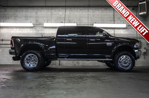 This 2014 Dodge Ram 3500 Long Horn Dually 4x4 comes equipped with a brand new 6” Fabtech Performance Lift, 22” American Force Classic wheels and 37”12.50 R22 Fuel Gripper MT tires all of which was installed by our techs here at Northwest Motorsport! Ram 3500 Mega Cab Dually, Dodge Ram Dually, Black Dodge Ram, Ram Dually, Dodge Dually, Ram 3500 Dually, Dodge 3500, Pick Up 4x4, Dodge Diesel