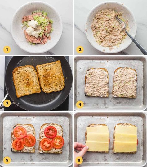 Tuna Sandwich Easy, Sourdough Tuna Melt, Toasted Tuna Sandwich, Tuna Toasted Sandwich, Healthy Tuna Melt Recipe, How To Make Tuna Sandwich, Easy Tuna Melt Sandwich, Tuna Egg Sandwich, Toast Sandwich Ideas