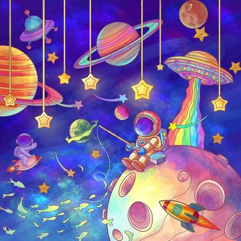 Imaginary Space Drawing, Universe Drawing Galaxies, Outer Space Illustration, Competition Drawing, Nasa Art, Planet Painting, Drawing Competition, Space Drawings, Illustration Art Kids