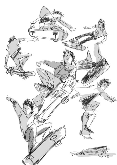 Amei Zhao Skateboard Poses Reference Drawing, Skateboarding Poses Reference, Skateboard Poses Drawing, Skater Drawing, Andermatt, Skate Art, 캐릭터 드로잉, Skateboarder, Poses References