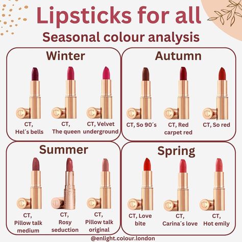 Seasonal Colour Analysis by Maggie T. | 🎨 LIPSTICK GUIDES in bio! Colour analysis helps you find your best makeup colours! These will be in harmony with your natural palette… | Instagram True Winter Makeup Products, Bright Spring Color Palette Makeup, Winter Undertone, True Spring Lipstick, Spring Lipstick Colors, Deep Autumn Makeup, Color Analysis Winter, Seasonal Colour Analysis, Soft Autumn Makeup