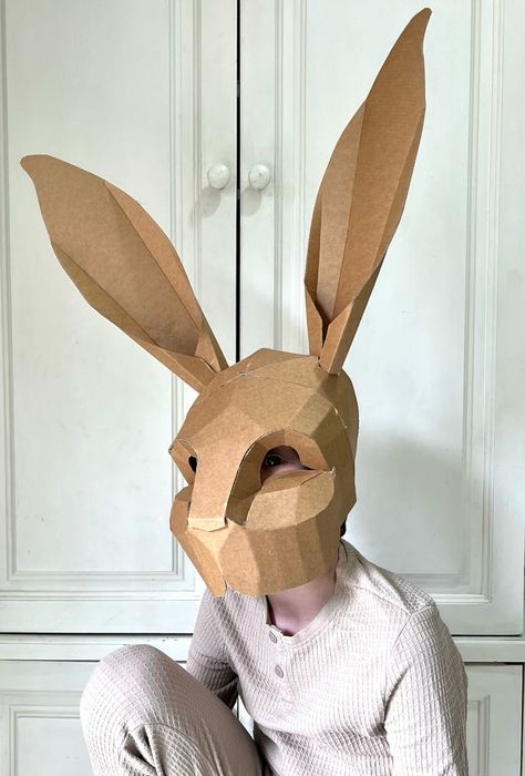 Cardboard Rabbit, Cardboard Animal Head, Hare Mask, Cardboard Animals, Cardboard Costume, Easter Bunny Costume, Cardboard Mask, Rabbit Costume, Bunny Mask