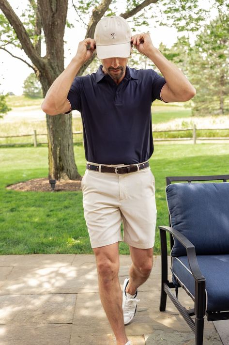 Stand out on the golf course with our Men's Khaki Performance Short. Featuring a classic khaki color with stylish pink and navy trim, these golf shorts are perfect for a cool and comfortable look. Designed for optimal performance, our shorts will keep you swinging in style all day long. Polo Khaki Outfit Men, Shorts And Polo Outfit For Men, Country Club Aesthetic Men, Country Club Men, Southern Preppy Outfits Men, F1 Race Day Outfits, Men’s Athletic Fashion Outfits, Polo And Shorts Outfit Men, Men Tennis Outfit