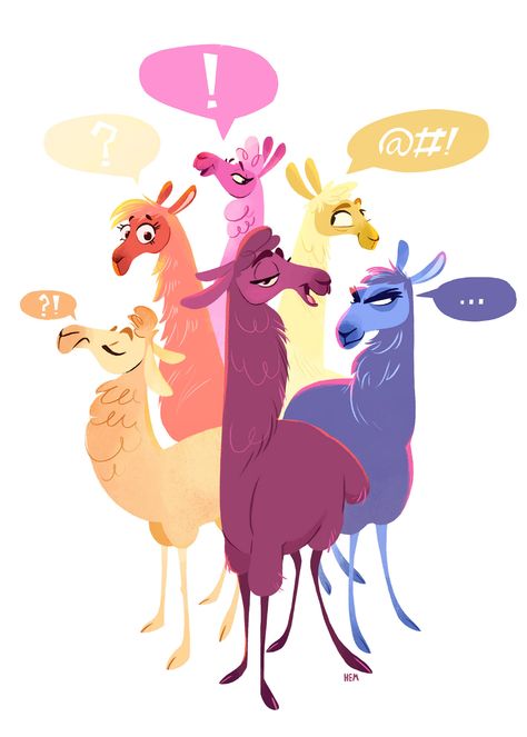 Llama Drawing, Sika Deer, Llama Drama, Speech Bubbles, Waterproof Wall, Wall Decor For Living Room, Illustration Character Design, Character Design References, Illustrations And Posters