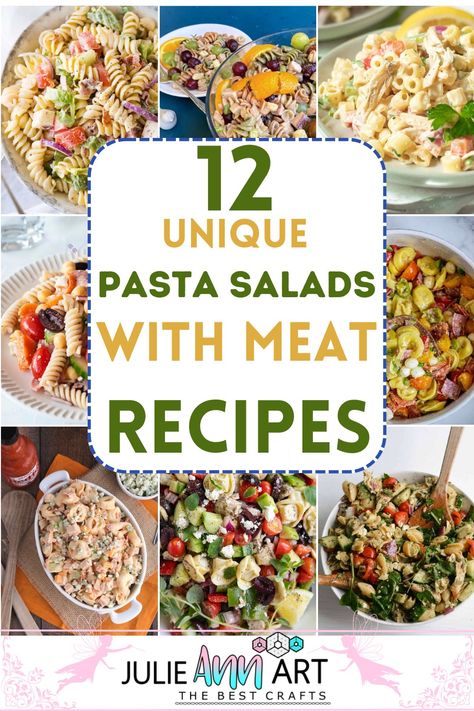 Unique Pasta Salads with Meat Recipes 1 Main Dish Pasta Salad Recipes, Pasta Salad Recipes With Chicken, Pasta Salad With Meat, Salads With Meat, Unique Pasta Salad, Chicken Pesto Pasta Salad, Macaroni Salad Ingredients, Chicken Macaroni Salad, Buffalo Chicken Pasta Salad