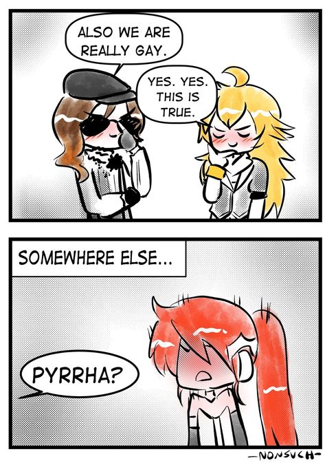 Rwby Pyrrha Nikos, Rwby Pyrrha And Nora, Rwby Juane And Pyrrha, Rwby Comic Funny, Rwby Crossover, Rwby Enabler Ship, Akuma No Riddle, Pyrrha Nikos, Rwby Memes