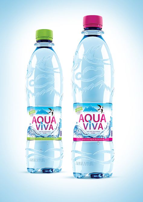 Aqua Viva on Packaging of the World Aqua Viva, Water Bottle Label Design, Unique Water Bottle, Unique Packaging Design, Water Shape, Biscuit Packaging, Mineral Water Bottle, Water Packaging, Water Bottle Brands