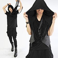 Aliennnation : 10. 1 black magic DIY series goth ninja part 1: hooded infinity fringe scarf Add Hood To Jacket Diy, Ninja Hood Diy, Diy Dystopian Clothes, Diy Hooded Scarf, Goth Ninja, Cold December, December Nights, Beginners Sewing, Loving People