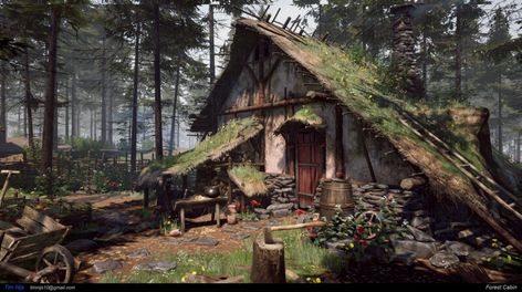 ArtStation - Forest Cabin (personal project), Tim Nijs Fantasy Cabin, Dnd Locations, Forest Houses, Forest Village, Viking House, Fantasy Nature, Forest Camp, Forest Cottage, Fantasy Town